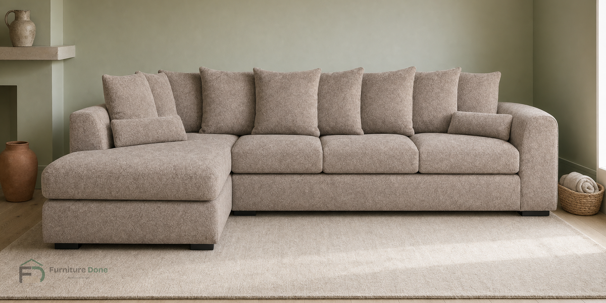 Chicago Scatter Back Large Corner Sofa LH in Dapple Caramel — Furniture Done