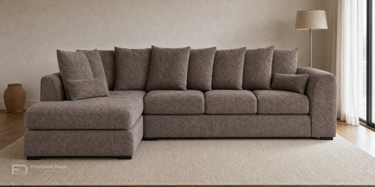 Chicago Scatter Back Large Corner Sofa LH in Dapple Chocolate — Furniture Done