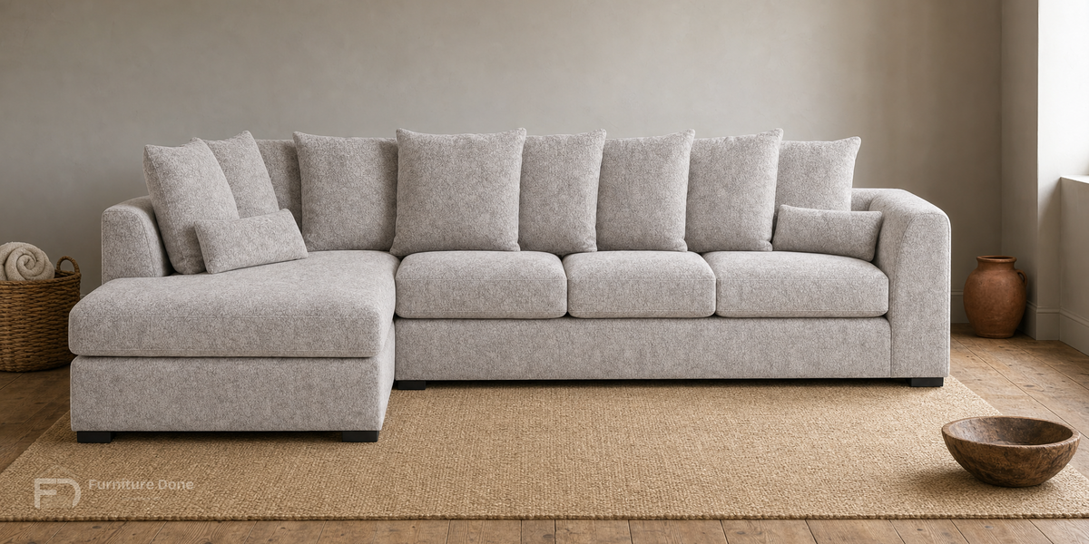 Chicago Scatter Back Large Corner Sofa LH in Dapple Oatmeal — Furniture Done