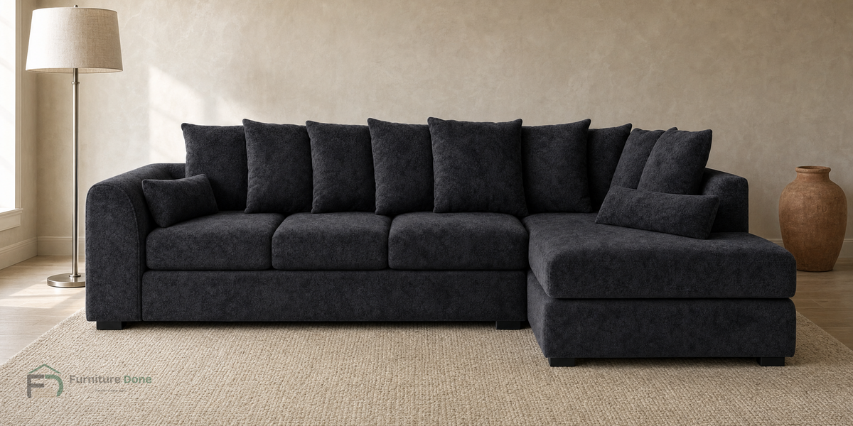 Chicago Scatter Back Large Corner Sofa RH in Dapple Black — Furniture Done