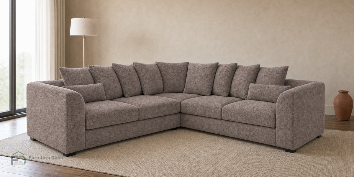 Chicago Scatter Back Symmetrical Sofa in Dapple Chocolate — Furniture Done