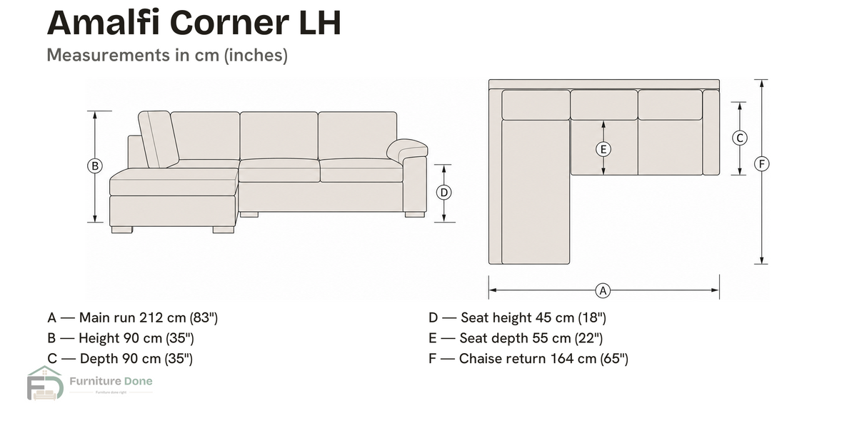 Amalfi Corner Sofa LH dimensions — Furniture Done