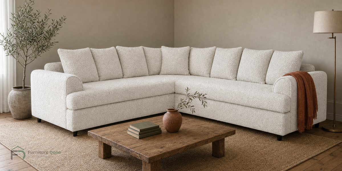 Ferguson Corner Sofa in Teddy Bouclé White — Furniture Done