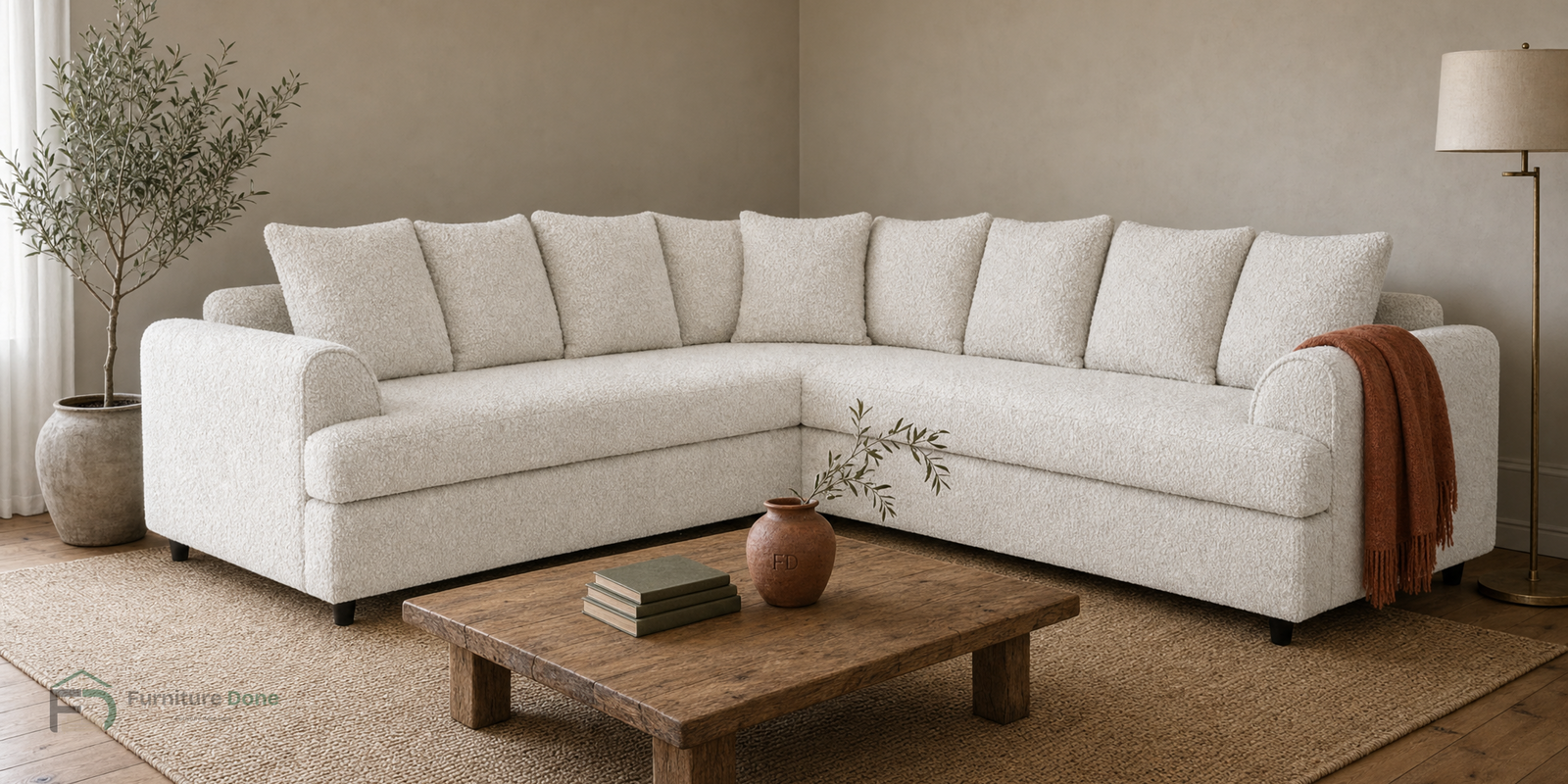Ferguson Corner Sofa in Teddy Bouclé White — Furniture Done