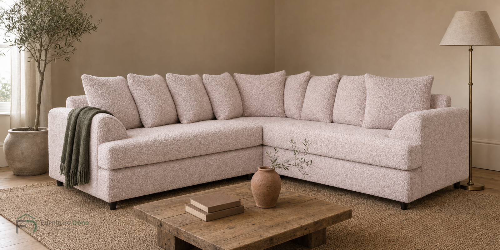 Ferguson Corner Sofa in Teddy Bouclé Pink — Furniture Done