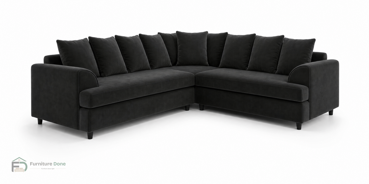 Ferguson Corner Sofa in Plush Velvet Black — Furniture Done