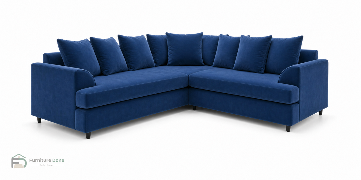 Ferguson Corner Sofa in Plush Velvet Blue — Furniture Done
