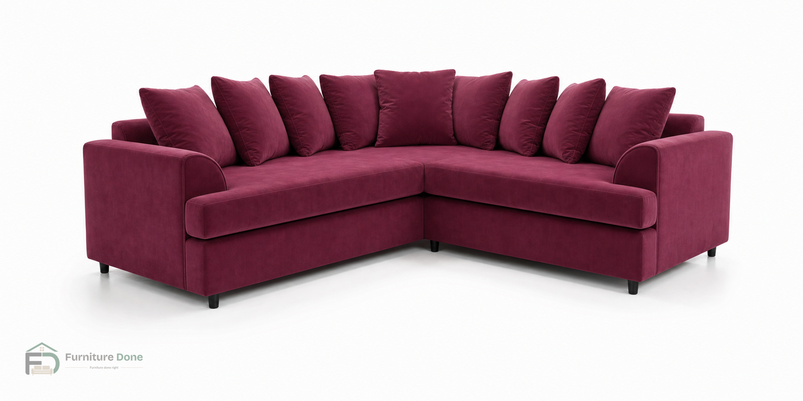 Ferguson Corner Sofa in Plush Velvet Burgundy — Furniture Done