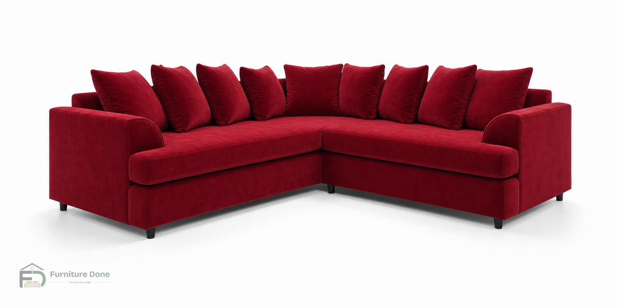 Ferguson Corner Sofa in Plush Velvet Red — Furniture Done