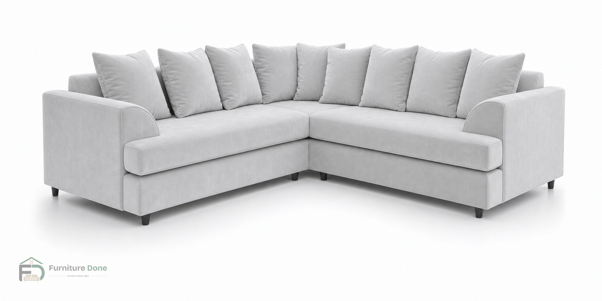 Ferguson Corner Sofa in Plush Velvet Silver — Furniture Done