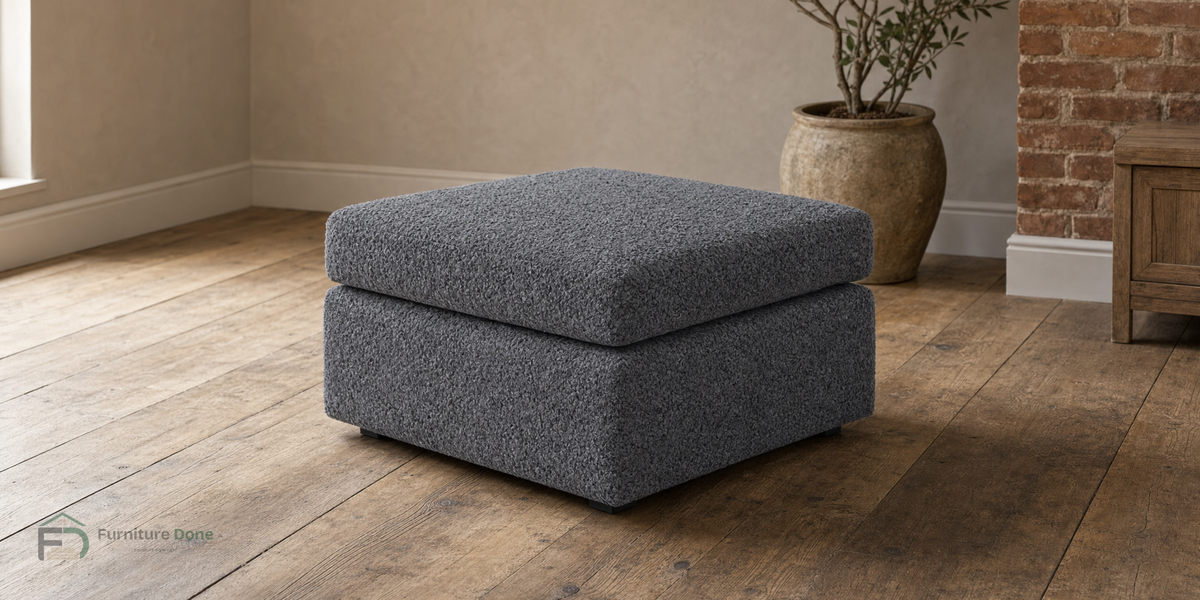 Footstool in Teddy Bouclé Grey — Furniture Done