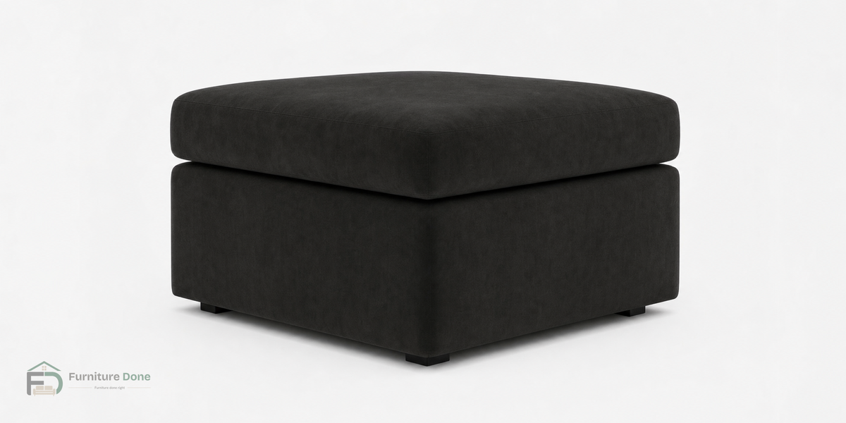 Footstool in Plush Velvet Black — Furniture Done