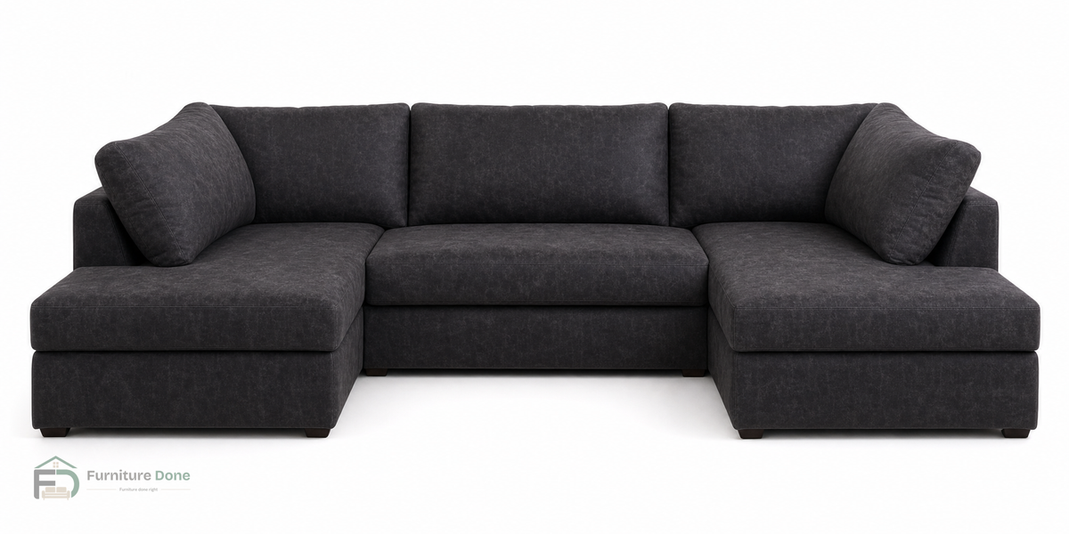 London U Shape Sofa in Faux Leather Black — Furniture Done