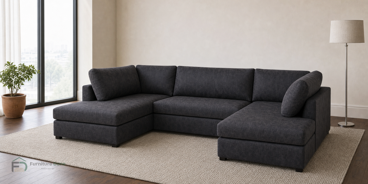 London U Shape Sofa in Faux Leather Black — Furniture Done