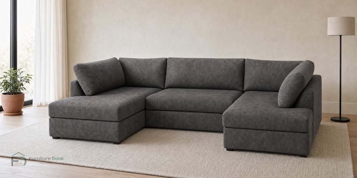 London U Shape Sofa in Faux Leather Grey — Furniture Done
