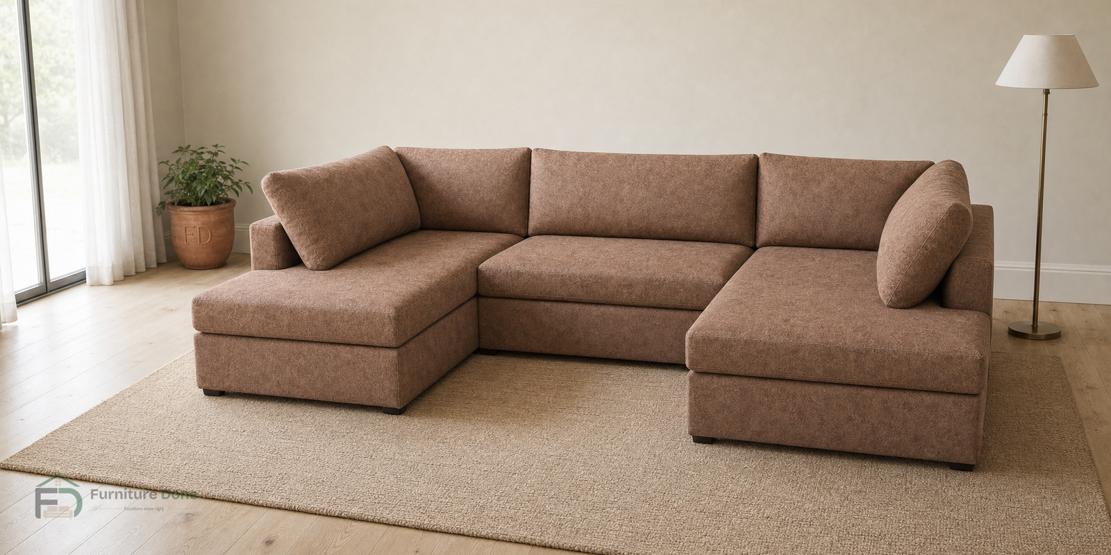 London U Shape Sofa in Faux Leather Tan — Furniture Done