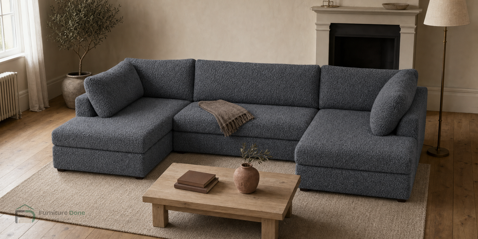 London U Shape Sofa in Teddy Bouclé Grey — Furniture Done