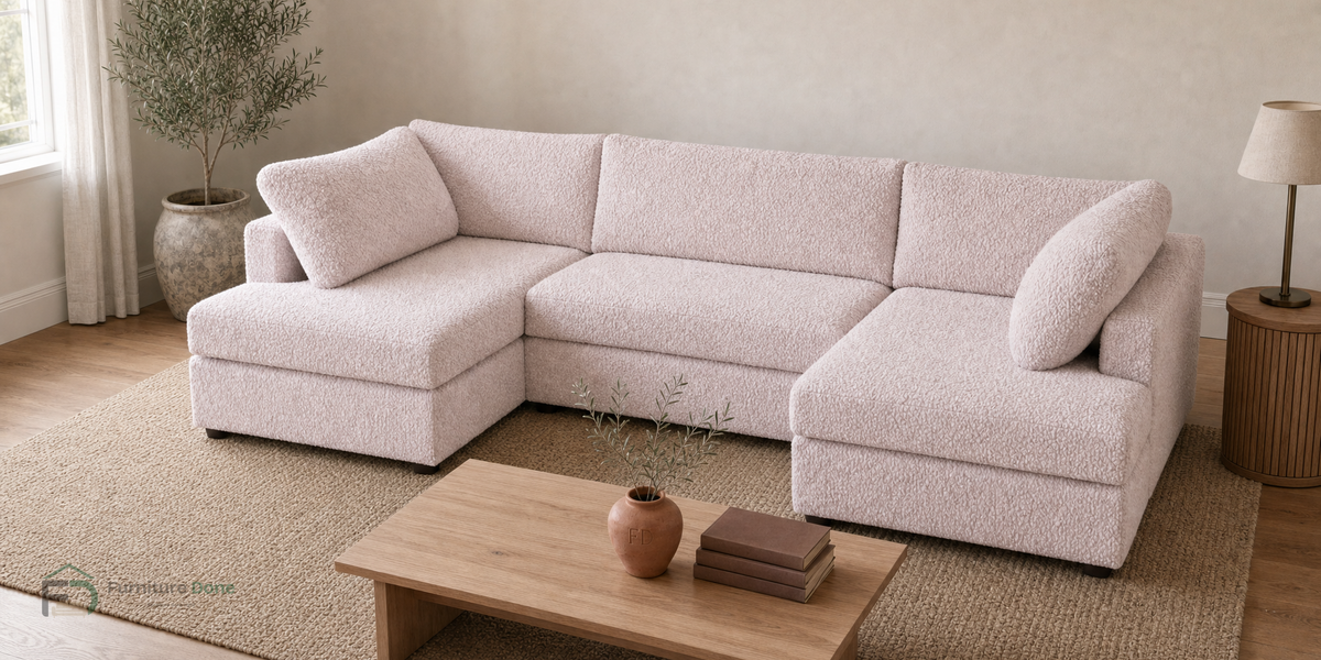 London U-shape sofa in Teddy Bouclé Pink