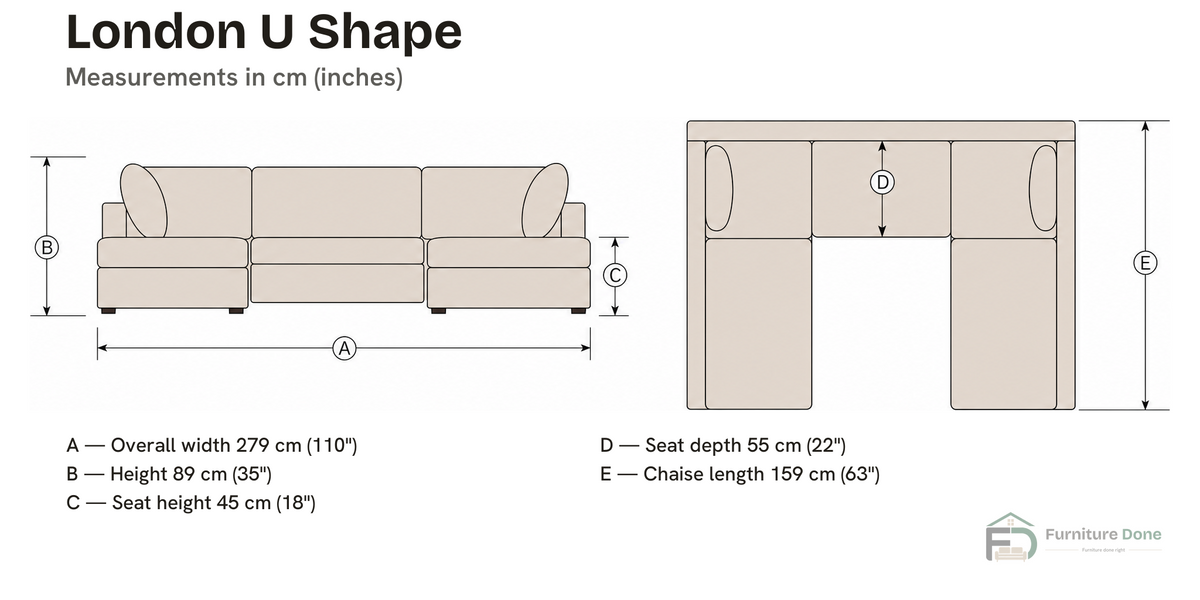 London U Shape Sofa dimensions — Furniture Done