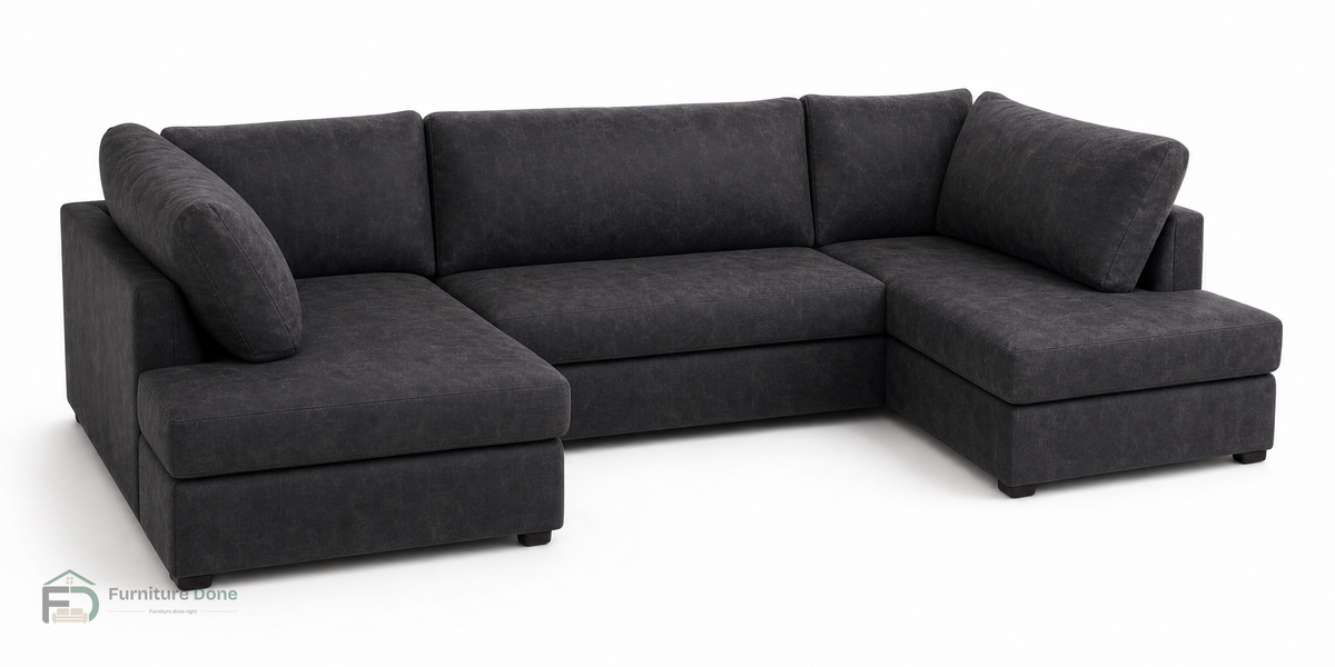 London U Shape Sofa in Faux Leather Black — Furniture Done