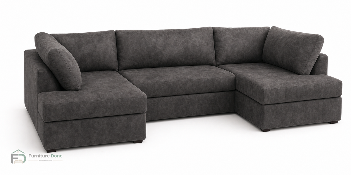 London U Shape Sofa in Faux Leather Grey — Furniture Done