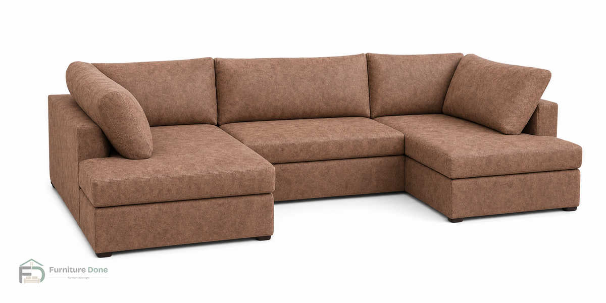 London U Shape Sofa in Faux Leather Tan — Furniture Done