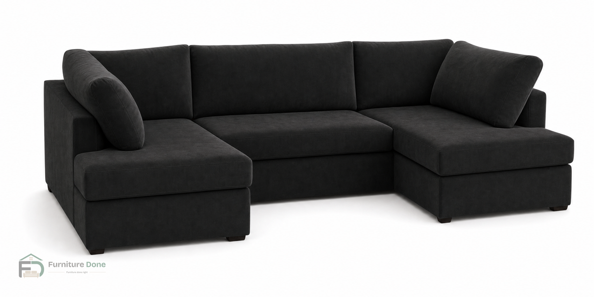 London U Shape Sofa in Plush Velvet Black — Furniture Done