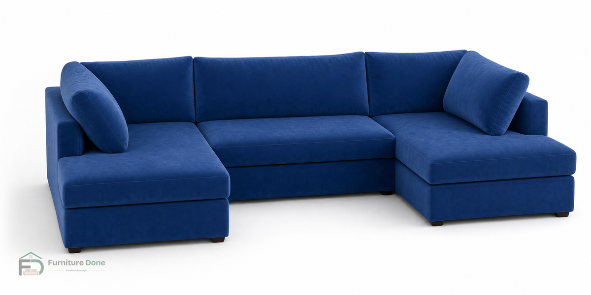 London U Shape Sofa in Plush Velvet Blue — Furniture Done