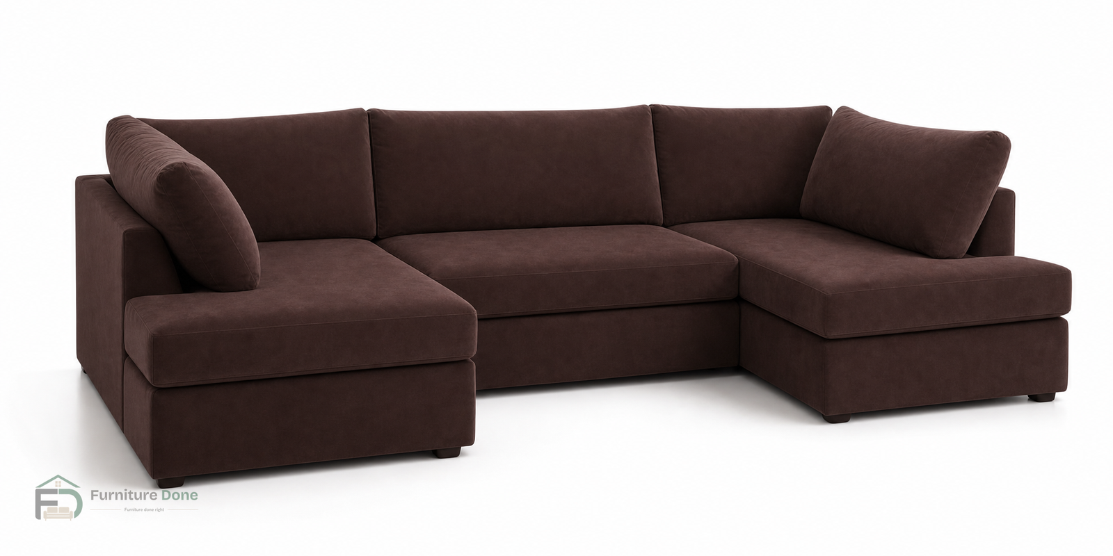 London U Shape Sofa in Plush Velvet Brown — Furniture Done