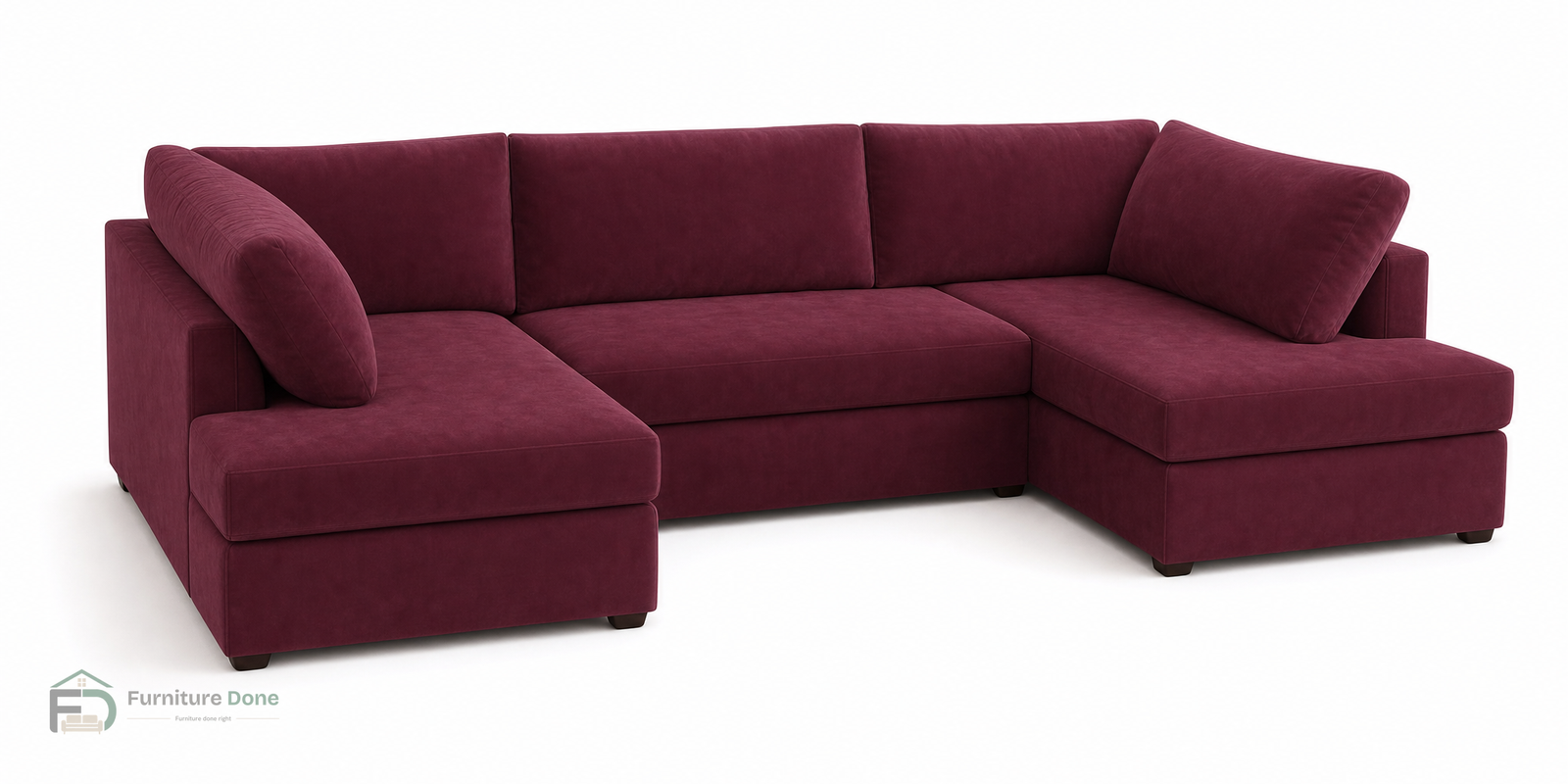 London U Shape Sofa in Plush Velvet Burgundy — Furniture Done