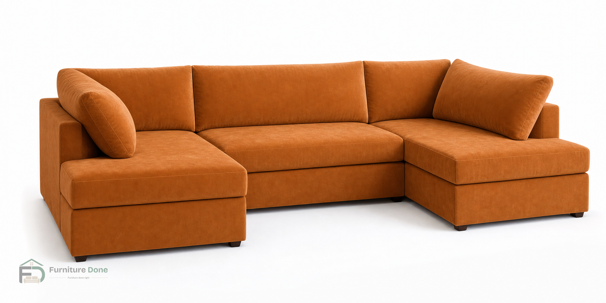 London U Shape Sofa in Plush Velvet Burnt Orange — Furniture Done