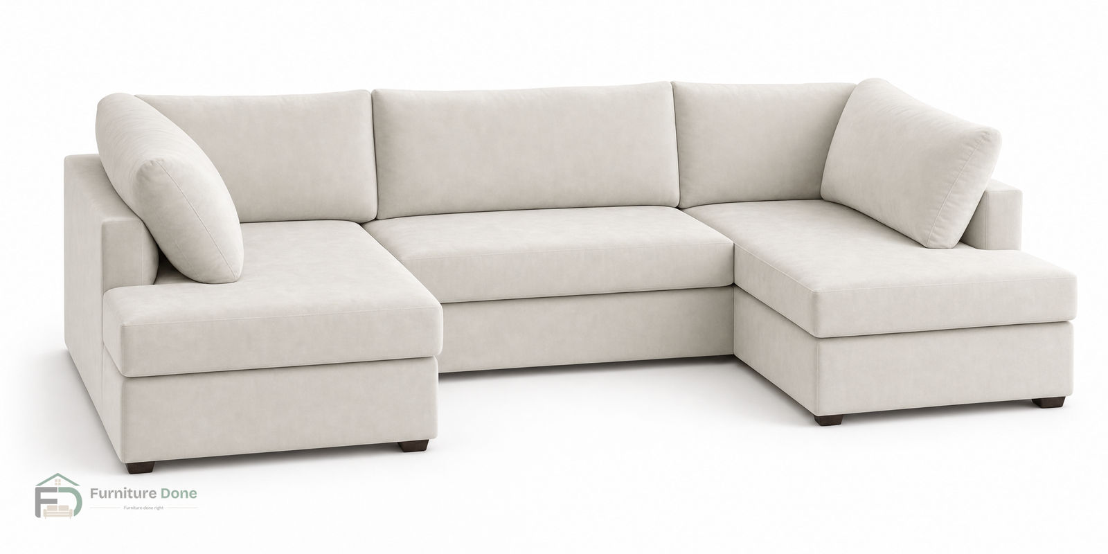 London U Shape Sofa in Plush Velvet Cream — Furniture Done