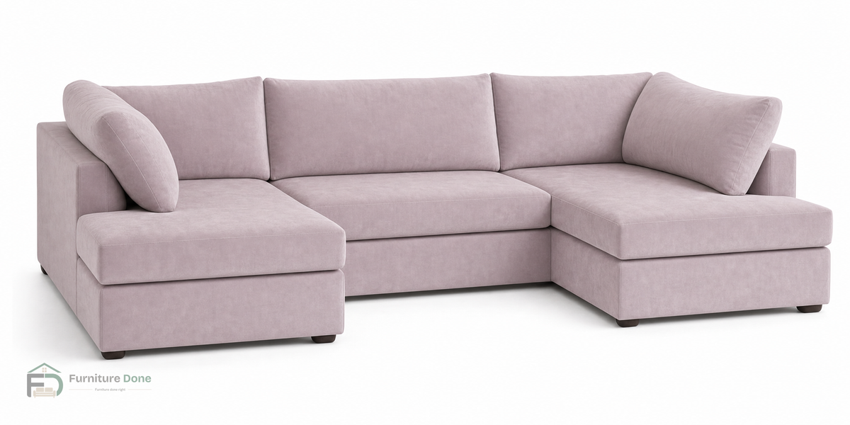 London U Shape Sofa in Plush Velvet Dusty Pink — Furniture Done