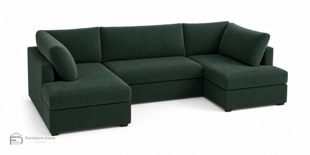 London U Shape Sofa in Plush Velvet Green — Furniture Done