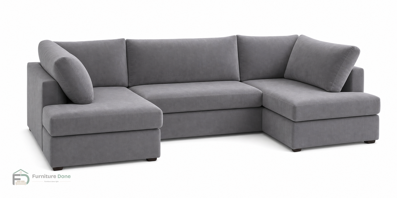 London U Shape Sofa in Plush Velvet Grey — Furniture Done