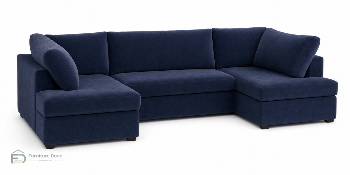 London U Shape Sofa in Plush Velvet Navy — Furniture Done