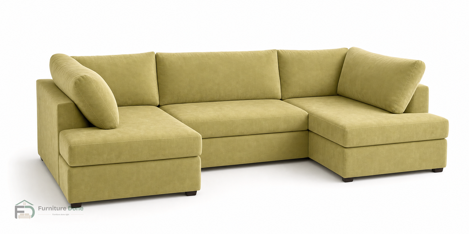 London U Shape Sofa in Plush Velvet Olive — Furniture Done