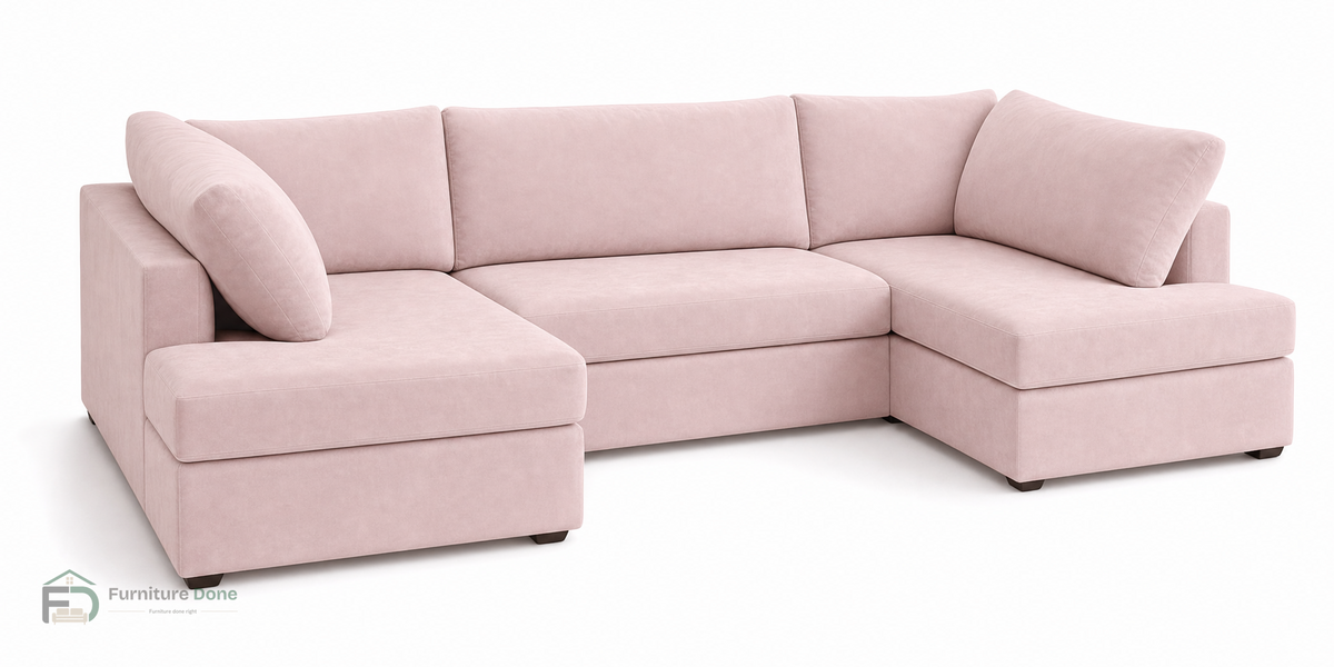London U Shape Sofa in Plush Velvet Pink — Furniture Done