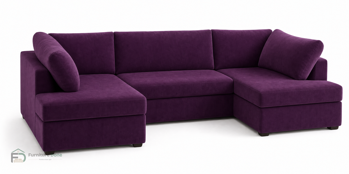 London U Shape Sofa in Plush Velvet Purple — Furniture Done