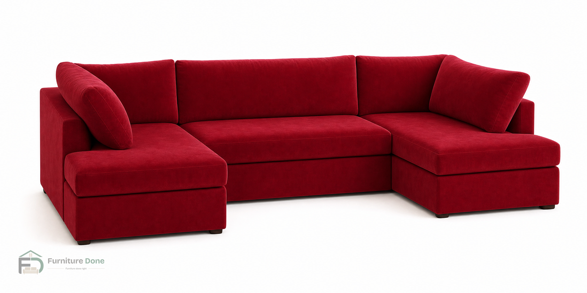London U Shape Sofa in Plush Velvet Red — Furniture Done