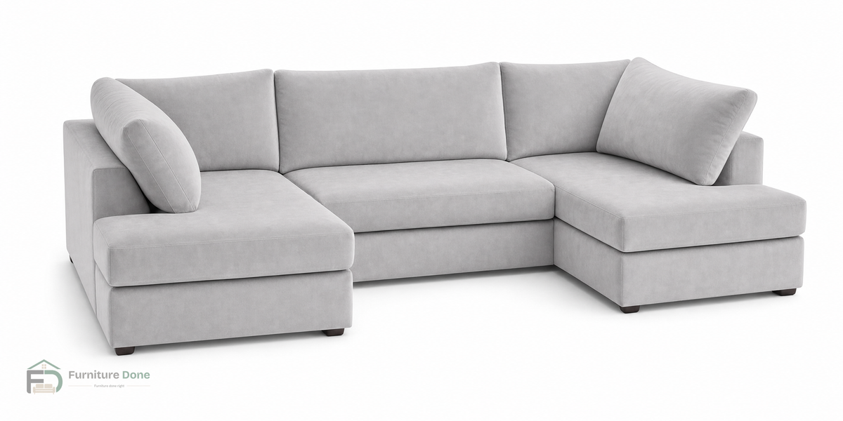 London U Shape Sofa in Plush Velvet Silver — Furniture Done