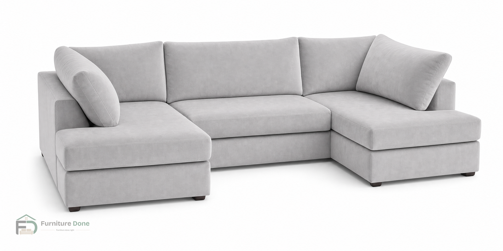 London U Shape Sofa in Plush Velvet Silver — Furniture Done