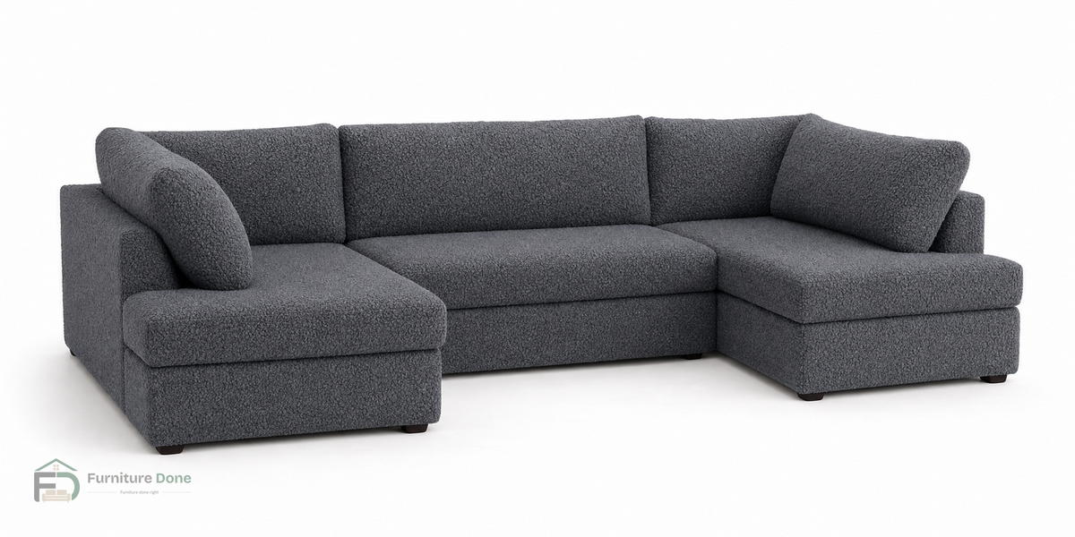 London U Shape Sofa in Teddy Bouclé Grey — Furniture Done