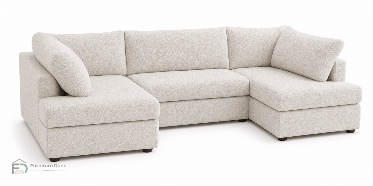 London U Shape Sofa in Teddy Bouclé White — Furniture Done