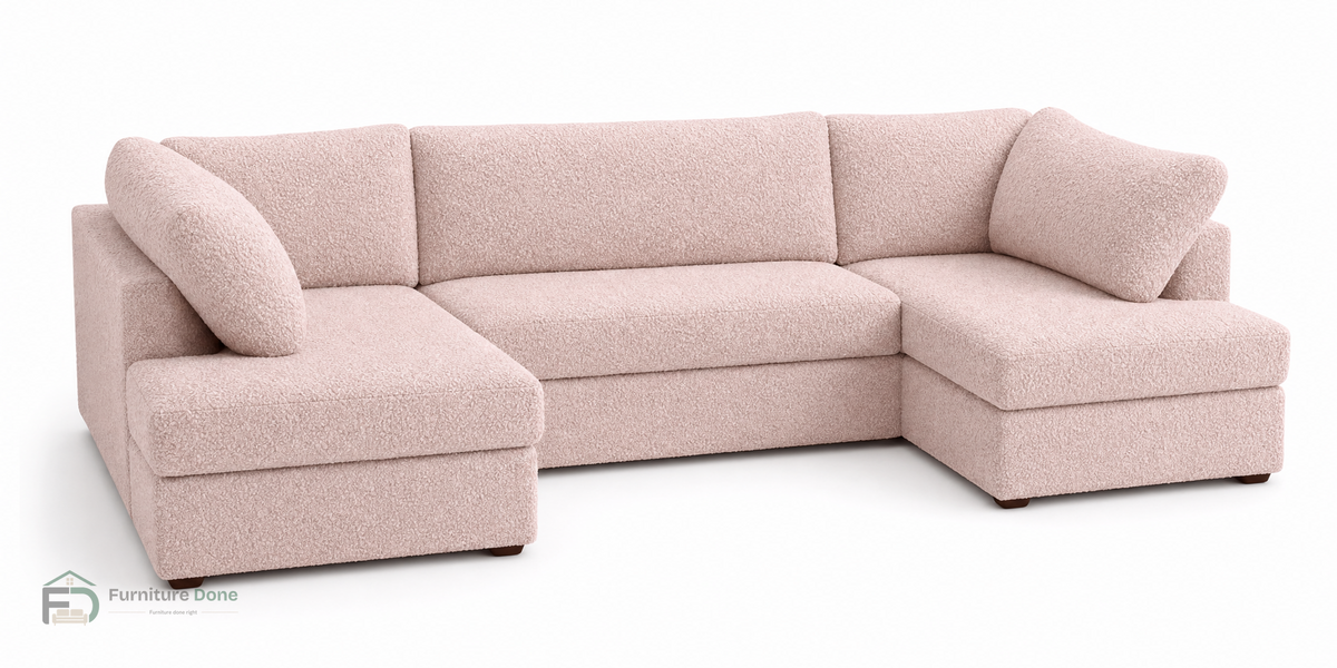 London U Shape Sofa in Teddy Bouclé Pink — Furniture Done