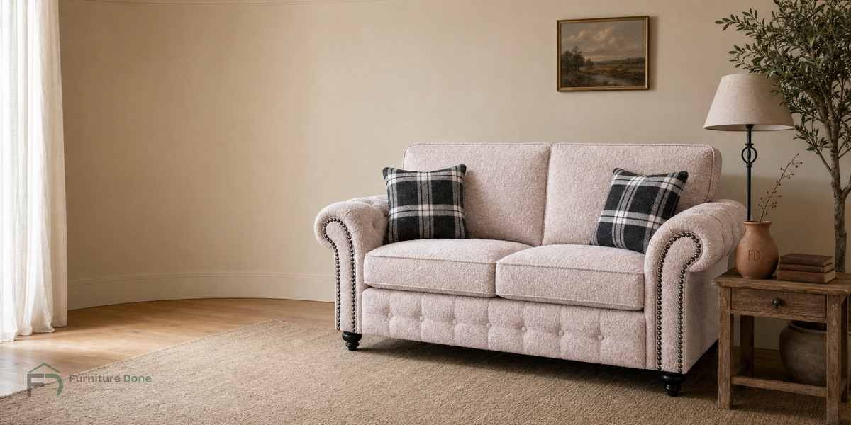 Oakland 2 Seater Sofa in Teddy Bouclé Pink — Furniture Done
