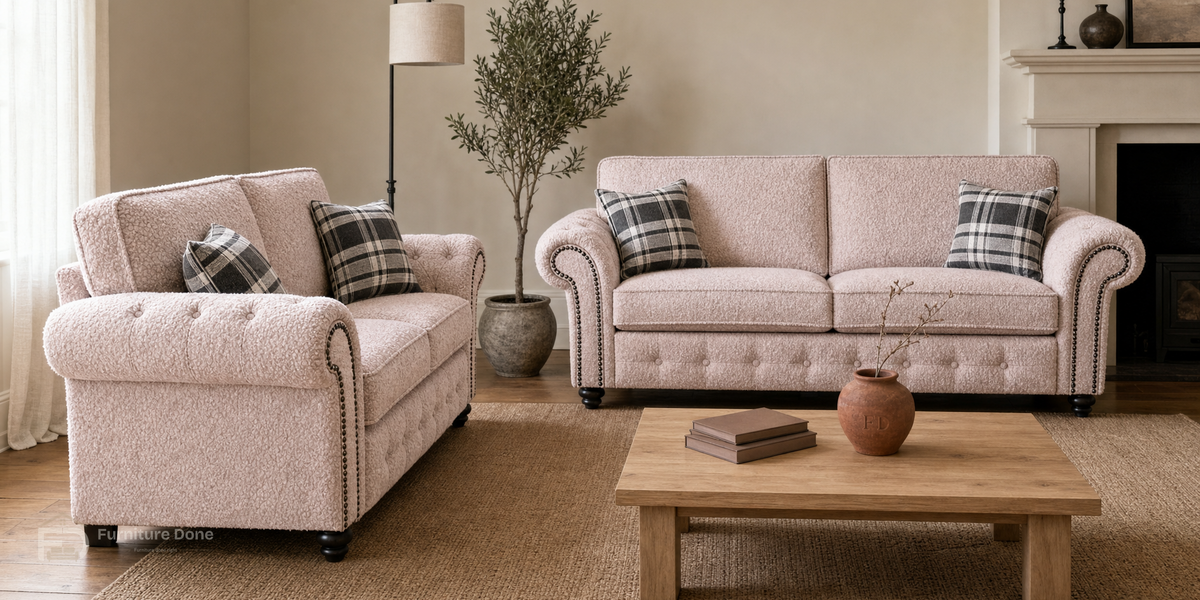 Oakland 2+2 Sofa Set in Teddy Bouclé Pink — Furniture Done