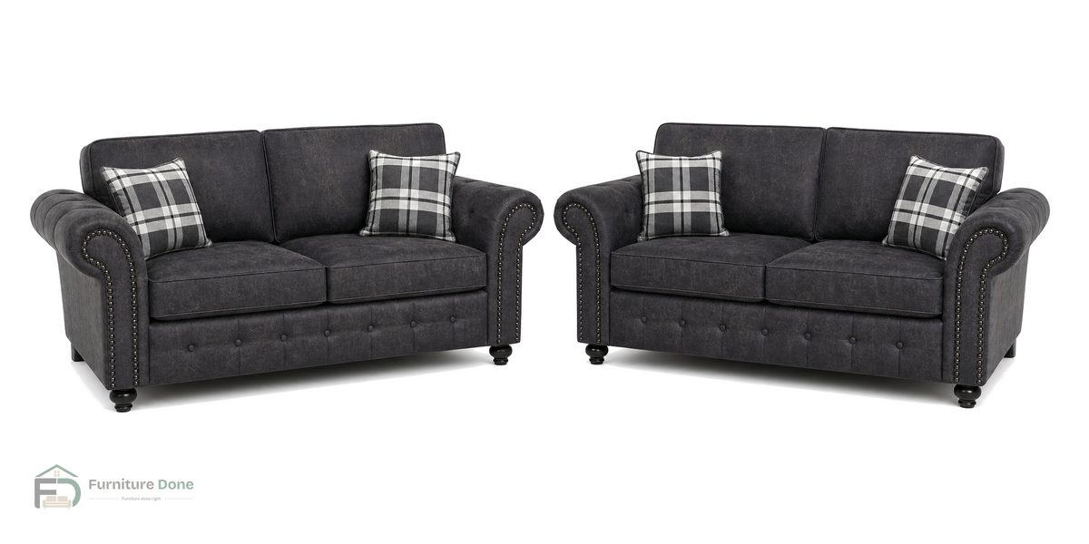 Oakland 2+2 Sofa Set in Faux Leather Black — Furniture Done