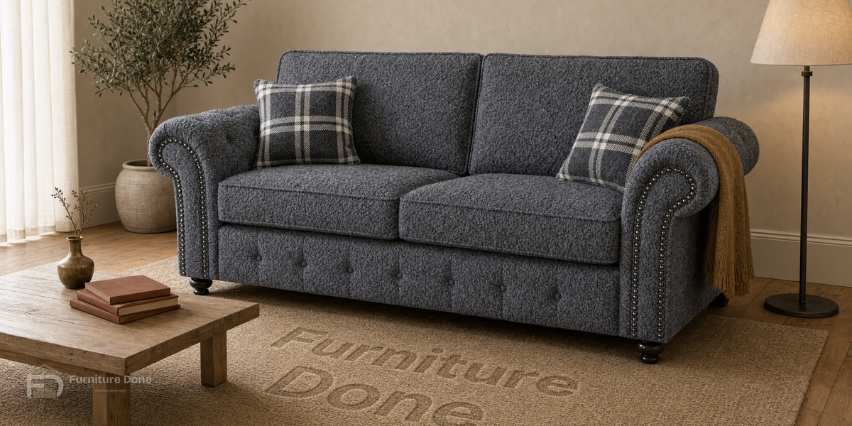 Oakland 3 Seater Sofa in Teddy Bouclé Grey — Furniture Done