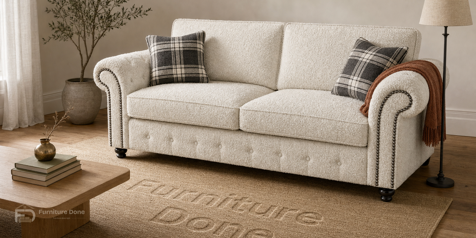 Oakland 3 Seater Sofa in Teddy Bouclé White — Furniture Done